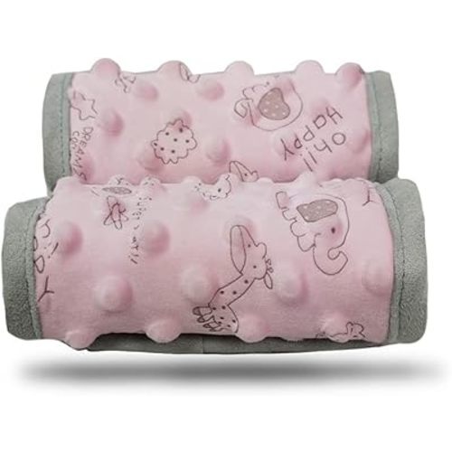car seat Strap Cover for Baby, seat Belt Cover Cushion, Belt Pads fit Baby Carrier/Pushchair/Stroller, Cozy Peace Dotted Minky, Pink