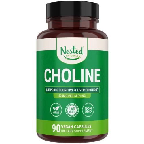 Nested Naturals Choline Bitartrate 500mg - High Potency Choline Supplements - Supports Cognitive Performance & Liver Function - 100% Vegan & Non-GMO Choline - 90 Vegan Capsules
