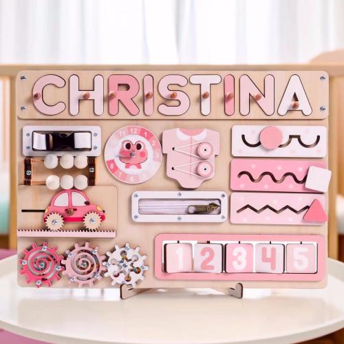 Personalized Wooden Name Puzzle, Montessori Busy Board, Custom Toddler Toy, Baby Sensory Board, Educational Gift for Kids