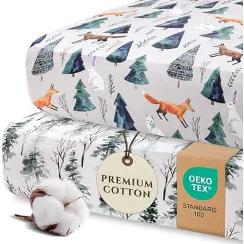 Pobibaby 2 Pack Fitted Crib Sheets for Boys - Premium Cotton Blend Baby Woodland Crib Sheet Set, Soft Breathable Toddler Bed Sheets for Standard Mattress, Woodland Nursery Bedding 52x28 (Magical)