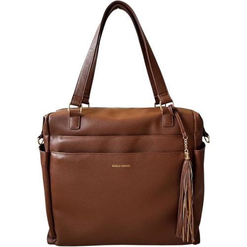 Large Diaper Bag Backpack, Vegan Leather Diaper Travel Tote Bag with Changing Pad and Stroller Straps