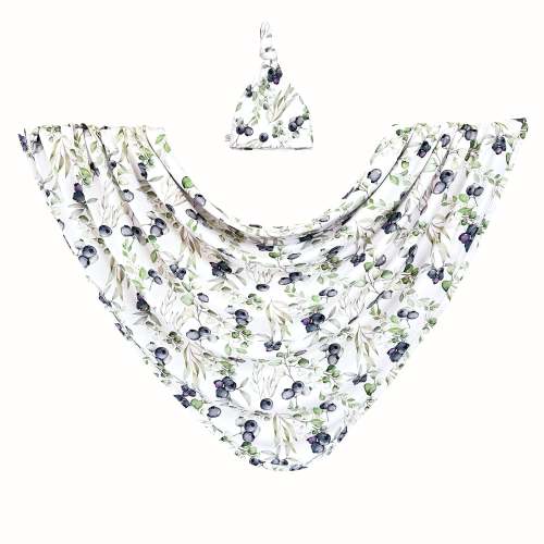 Newborn Swaddle Set - Hat in Blueberry Dreams