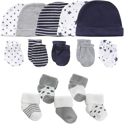 Baby Caps Mittens and Thick Warm Socks Cotton Newborn Essentials Accessories (Hats+Gloves+Terry Socks),0-6 Months