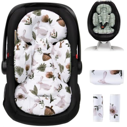 TinlyFinly Newborn Car Seat Insert, Head and Body Support, Reversible Infant Insert Compatible with Baby Carseat, Stroller, Mamaroo Swing, Rocker, Bassinet, Bouncer. Baby Car Seat Cushion - Rabbit