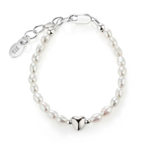 Girls Pearl Heart Bracelet in 14k Gold & Sterling Silver – Cherished Moments Jewelry