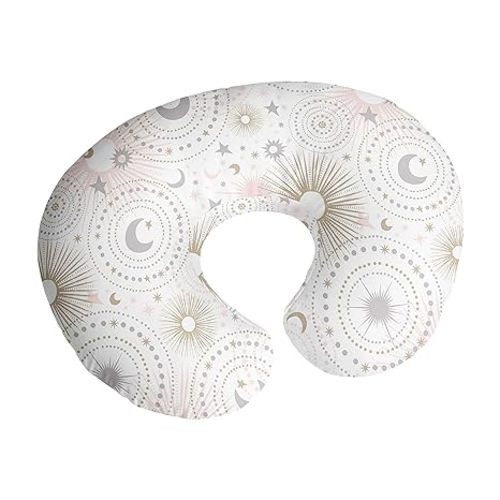 Sweet Jojo Designs Star and Moon Nursing Pillow Cover Breastfeeding Pillowcase for Newborn Infant Bottle or Breast Feeding (Pillow NOT Included) - Blush Pink Gold and Grey Celestial Sky Stars