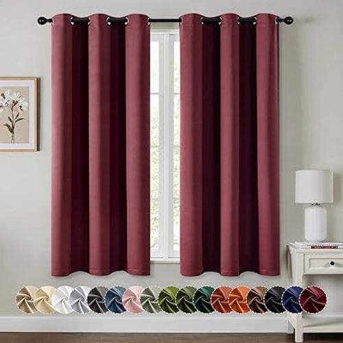 MIULEE Burgundy Red Blackout Curtains for Bedroom Living Room 63 Inches Long 2 Panels, Thermal Insulated Room Darkening Drapes Solid Grommet Top Noise Reduction Christmas Window Treatments 40x63 Inch
