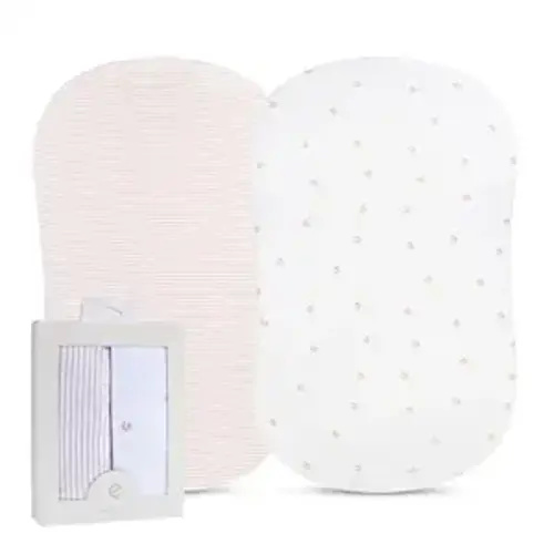 Ely’s & Co. Bassinet Sheets, Baby Girl Fitted Bassinet Mattress Sheet Set - 2 Pack, 100% Jersey Knit Cotton, fits Oval, Hourglass and Rectangle Bassinet Mattress, Pink Tulip, 32”x16”x3”