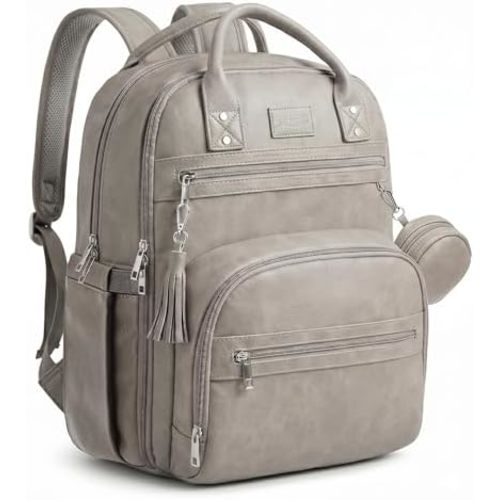 ROSEGIN Premium Vegan Leather Diaper Bag Backpack with Waterproof Changing Pad, Reinforced Zippers & Odor-Free, 20 Pockets Pro Organizer, Fits 15.6" Laptop, Stroller Straps, Baby Bag for Mom, Grey
