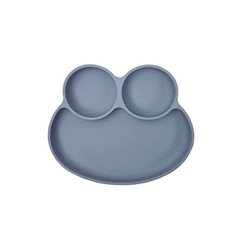 Abiie Octopod Frog Silicone Plates with Suction - Spill Proof, Easy to Clean - BPA-Free Bowl - Suction Plates for Baby and Toddler - Training & Feeding Divided Grip Dish (Gray)