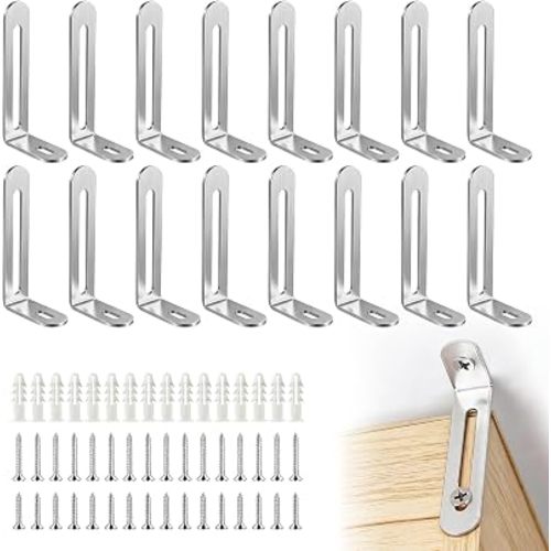 Anti Tip Furniture Anchors, Steel Wall Anchors, 16 Pack, Silver