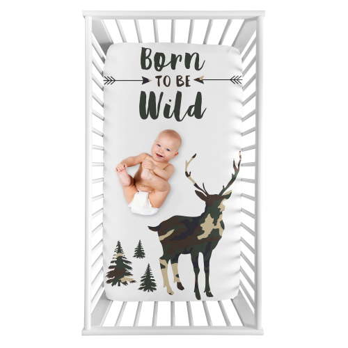 Sweet Jojo Designs Woodland Camo Beige Green and Black Photo Op Fitted Crib Sheet