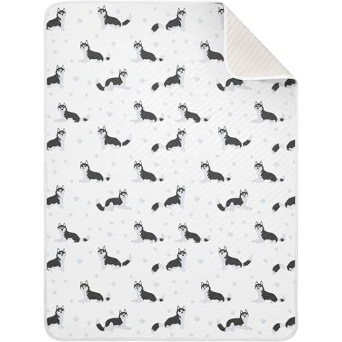 Husky and Footprints Baby Swaddle Blanket for Boys and Girls, Muslin Baby Receiving Swaddle Blanket, Soft Cotton Nursery Swaddling Blankets for Newborn Toddler Infant