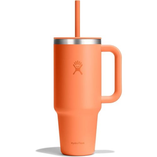 Hydro Flask Travel Tumbler with Handle, Lid and Straw - Insulated Stainless Steel in 40 Oz Nectar Orange