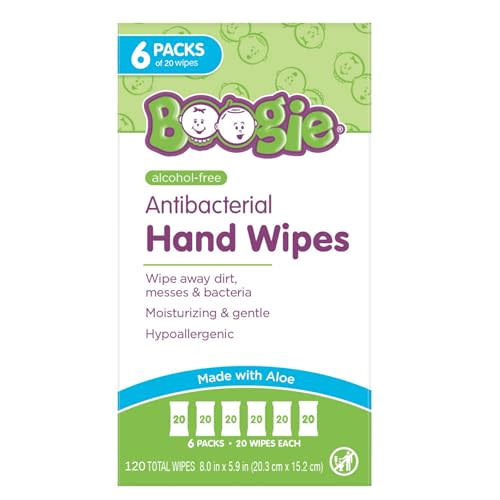 Boogie Antibacterial Hand Wipes - 120 Count - Hypoallergenic & Alcohol-Free - Travel and Diaper Bag Essential