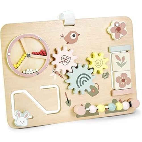 Wooden Montessori Busy Board for 1 Year Old, Sensory Activity Board for Toddlers 2-4, Montessori Baby Fine Motor Skills Toy, Educational Travel Gift for Kids