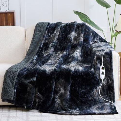 Inhand Heated Blanket Electric Throw - 50"x60" Tie-dyed Flannel Heating Blanket Throw Auto-Off 10 Heat Level Over-Heat Protection