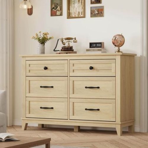 6 Dresser for Bedroom, 47" Wide Dresser, Wide Drawer Dresser with Storage Freestanding, Wooden Closet Dresser Storage Chest for Bedroom