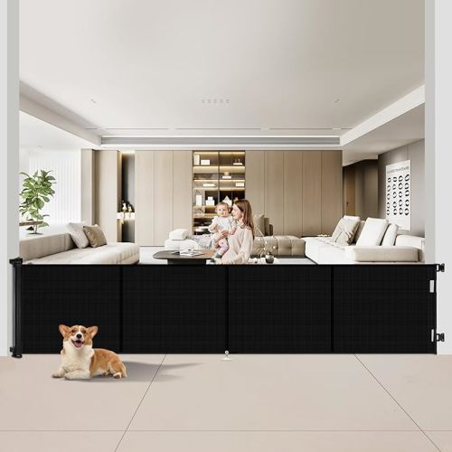 Miumoon 200 inch Retractable Baby Gates 42 inch Tall, Retractable Gate with Reinforced Strip Design to Prevent Crawling Through, 16 FT Outdoor Retractable Gates, Extra Wide Retractable Gate for Garage