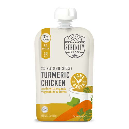 Serenity Kids Turmeric Chicken Stage 2 Baby Food Organic Veggies, Herbs & Bone Broth, 3.5oz Pouch