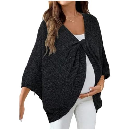 Milumia Women's Maternity Twist Front Sweater V Neck Long Sleeve Loose Pullover Top Knitwear