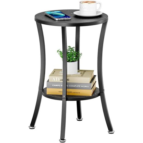MISSLO Round End Table Living Room 2-Tier Small Side Table Sturdy Small Accent Tables Nightstand for Living Room, Bedroom, Black
