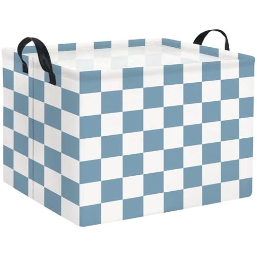 Rectangular Kids Basket Baby Girl Basket Fabric Storage Bin Organizer Box Room Decor(Blue Checkered)