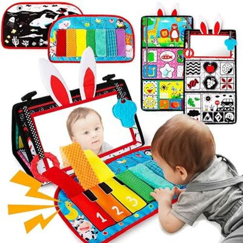 Tummy Time Baby Mirror Toys, Tummy Time Mat, Black and White High Contrast