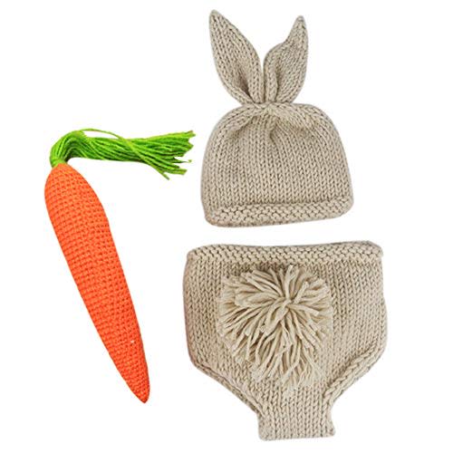IWEMEK Newborn Baby Boys Girls Easter Outfits Photography Prop Birthday Handmade Crochet Knit Carrot Rabbit Beanie Pants Hat