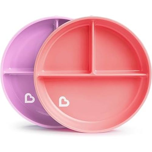Munchkin Stay Put Suction Plates for Baby and Toddler, 3 Divided Sections , Pink/Purple
