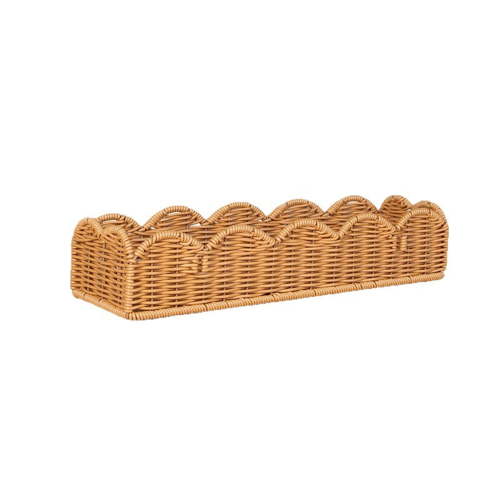 XIBUFE Set of 2 Rattan Nursery Book Shelves,Scalloped Wall Mounted Bookshelf for Kids Room,Boho Floating Shelf,Wall Mounted Bookshelf,15.7 In