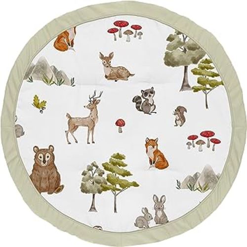 Sweet Jojo Designs Woodland Forest Animals Boy Girl Gender Neutral Unisex Baby Play Mat Tummy Time Activity Infant Playmat Playpen Tent Teepee Floor Animal Friends Brown Bear Hedgehog Deer Watercolor