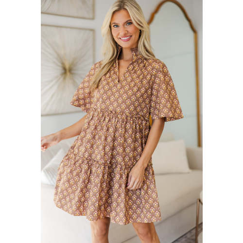 NURSING COLLECTION: Feeling Your Best Brown Medallion Dress