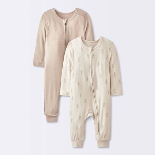 Baby 2pk Leaf So Very Soft Modal Blend Romper - Cloud Island™ Cream 12M: Solid & Shapes, Long Sleeve