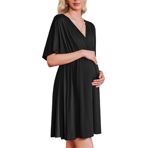 Ekouaer 3 in 1 Labor and Delivery Gown for Hospital Short Sleeve Maternity Nursing Dress Nightgown Postpartum Sleepwear