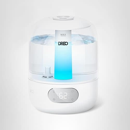 Dreo Humidifiers for Bedroom, 3L Top Fill 30H & 26dB Quiet Runtime for Large Room, Cool Mist Ultrasonic Humidifier with Humidity Sensor, Night Light for Home, Baby, Nursery, Plants, 360° Nozzle, White