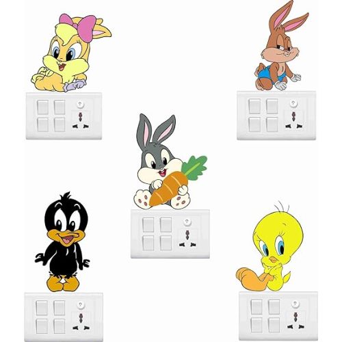 Looney Tunes Cartoon Wall Sticker Pulg Board Decore Sticker for Living, Drawing or Kid's Room Standard PVC Vinyl Standard Multicolour