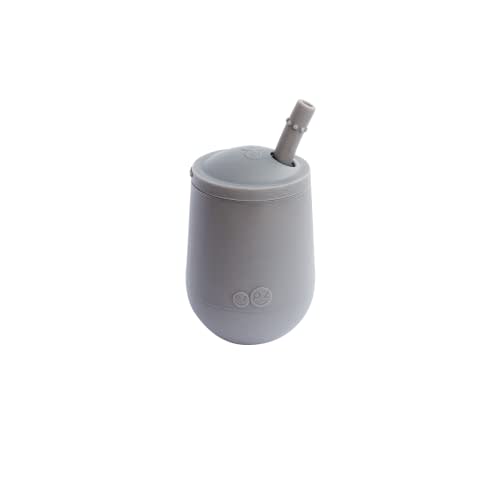 ez pz Mini Cup + Straw Training System - 100% Silicone Training Cup for Infants + Toddlers - Designed by a Pediatric Feeding Specialist - 12 Months+ (Gray)