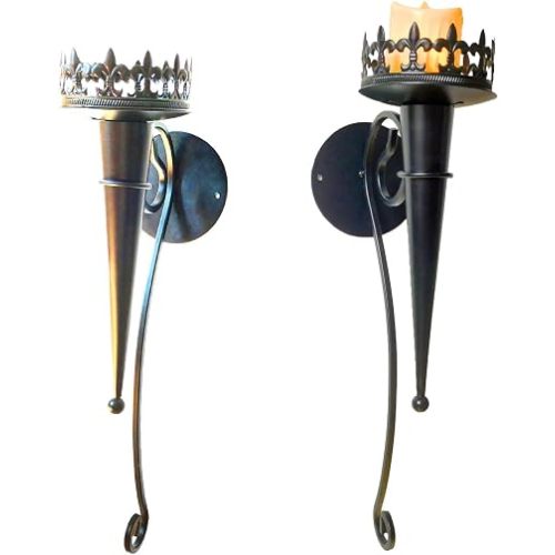 Candelabros de metal para montar en la pared, candelabro de pared de hierro para habitación, pasillo, entrada, baño, paquete de 2 unidades (diseño de torcha)
