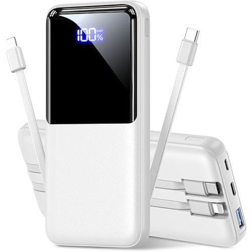 Portable Charger Power Bank - 15,000mAh Battery Pack Portable Phone Charger with Built in Cable 22.5W Fast Charging Powerbank Compatible with iPhone Android Samsung Phone, Travel Camping Essential