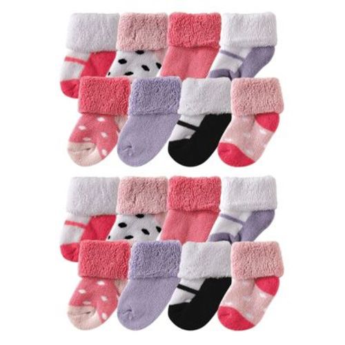 Luvable Friends Baby Cotton Rich Terry Socks 16-Pack, Pink Black, 0-6 Months