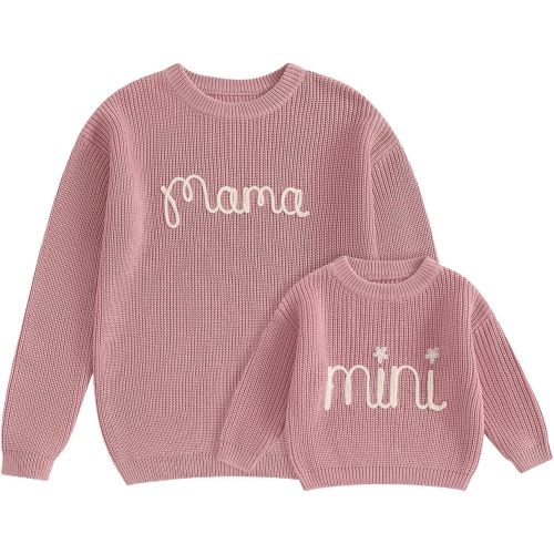Mommy and Me Matching Outfits Mama and Mini Long Sleeve Crewneck Sweater Pullover Tops Mother Baby Matching Clothes