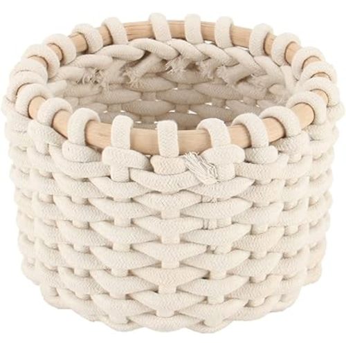 oven Nesting Baskets for Toy Organization and Home-Cotton Rope Storage Basket Decor Baby Gift Storage Basket Small Round Basket Shelf basket for Nursery Bedroom Bathroom, 9.8x6.3inches. (White)