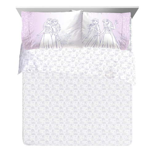 Disney Frozen Winter Frost Adventures Full Sheet Set, 4-Piece, Polyester, White & Purple