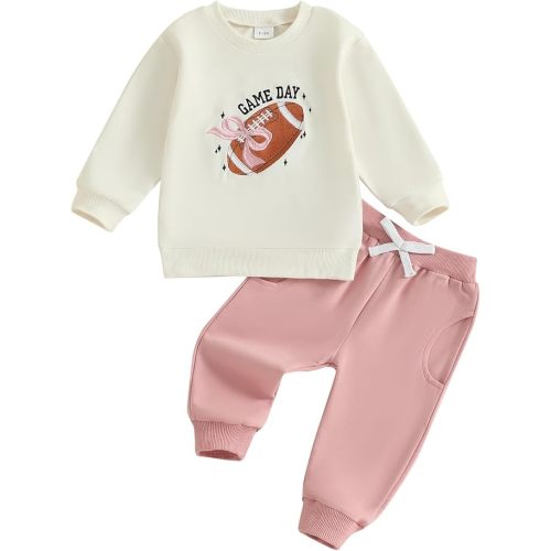 Fufuriprefer Toddler Baby Girl Fall Clothes Football Outfit Long Sleeve Sweatshirt Pullover Tops Jogger Pant Set