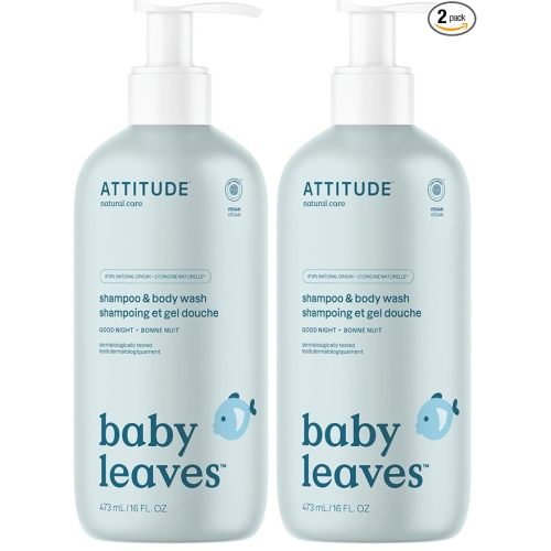 ATTITUDE 2-in-1 Shampoo and Body Wash for Baby, EWG Verified, Dermatologically Tested, Vegan, Good Night, 16 Fl Oz (Pack of 2)