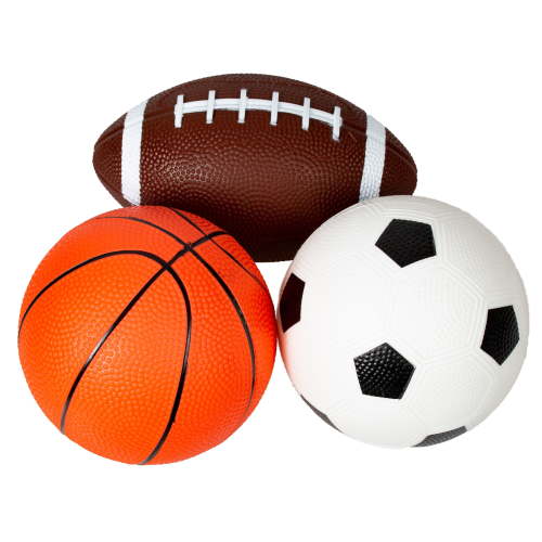New Bounce Soft Sports Balls for Toddlers - Set of 3 5" Balls; Basketball, Football, and Soccer - Outdoor Playground Mini PVC Balls