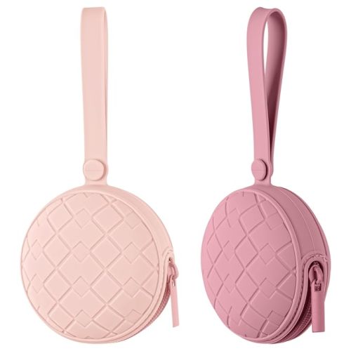 2 Pack Silicone Pacifier Holder Case, Baby Pacifier Holder Pouch for Newborn, Boys and Girls, Portable Silicone Pacifier Bags (Pink+Mauve)