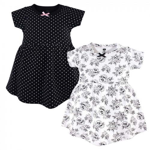 Hudson Baby Infant and Toddler Girl Cotton Short-Sleeve Dresses 2pk, Toile, 6-9 Months