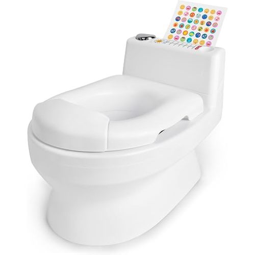 Fisher-Price™ 2-N-1 Potty Trainer with Flushing Sounds, Chart & Storage – White Floor Potty Chair with Splash Guard, Removable Ring & Bowl, Patented Snap Safe Ring Technology